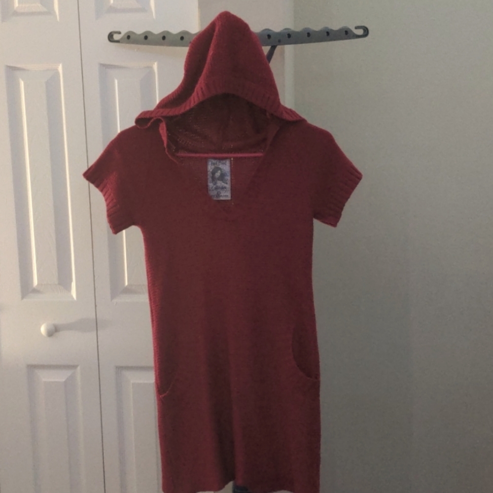 RED PAINT COLLECTION (SMALL) PINK KNITTED HOODIE DRESS